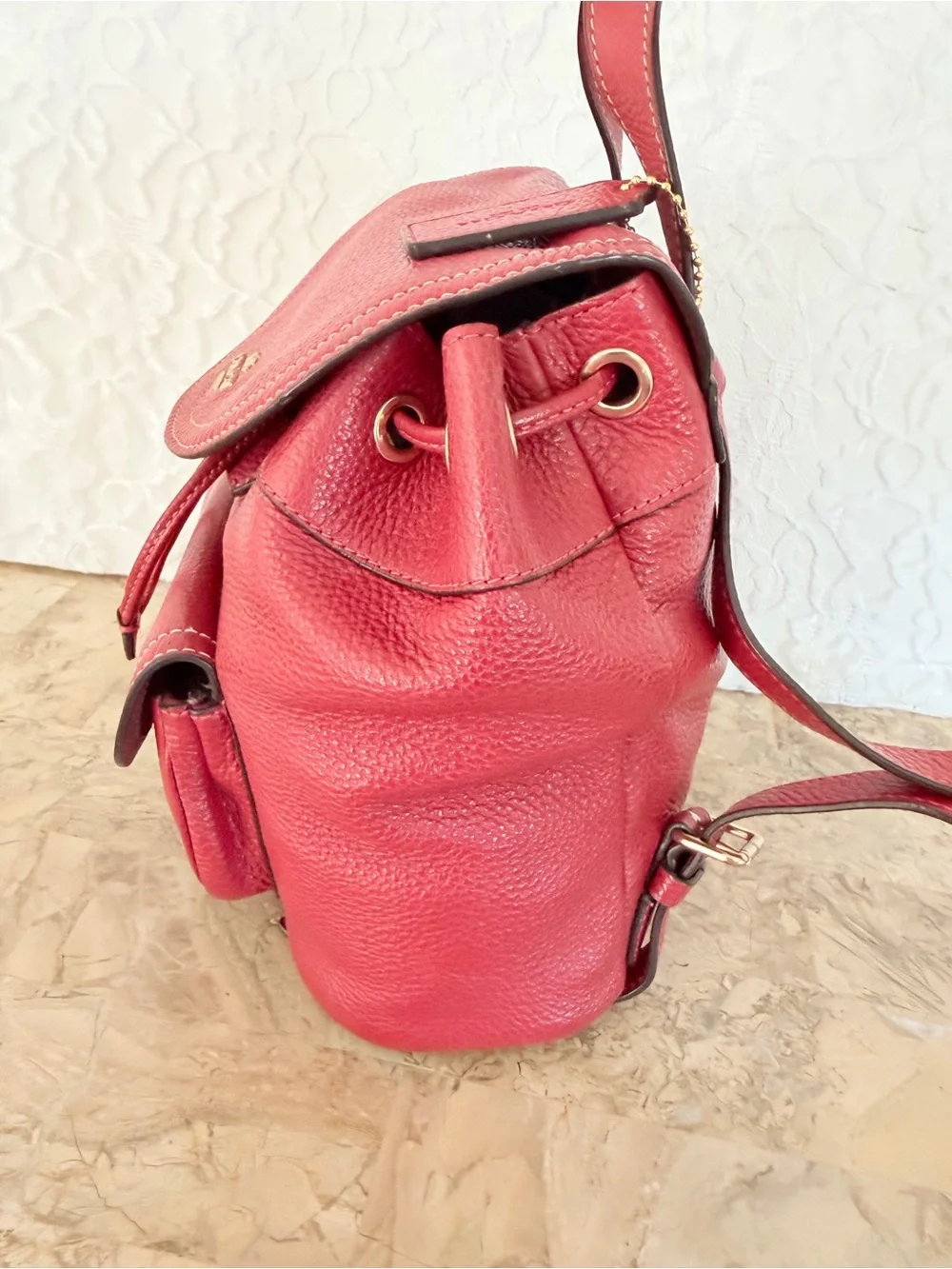 Coach Red Pennie 22 Pebble Leather Backpack
